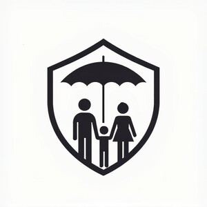 Eine Familie unter einem Schirm